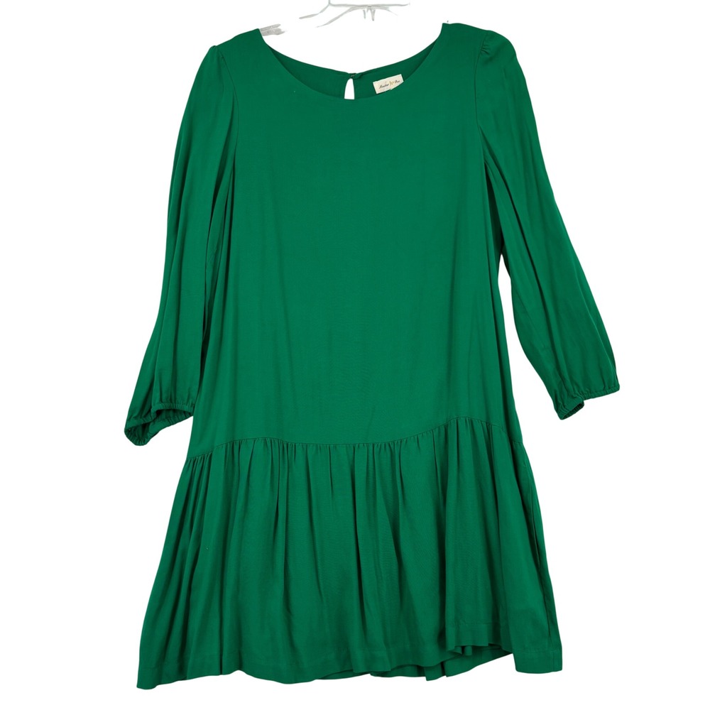 Meadow Rue Anthropologie Drop Waist Dress Size 12 Green Long Sleeve Pockets